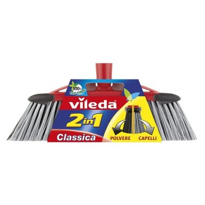 Vileda 2In1 Classic Red Black Broom With Gray Brushes