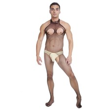 Men Jumpsuit Leotard Underwear One-piece Stockings Open Bra Crotch Transparent