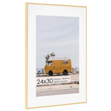 24x30 Metal Picture Frame with 18x24 Mat, Brushed Aluminum Finish, Tempered G...