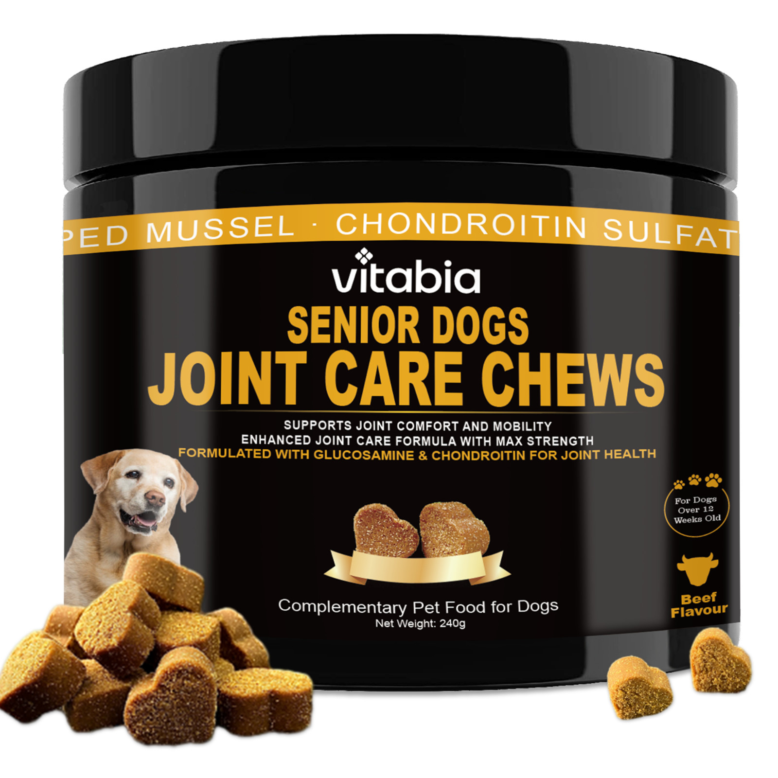 Senior Dog Joint Supplement - Joint Care for Stiff Older Dogs, 120 Beef Flavour