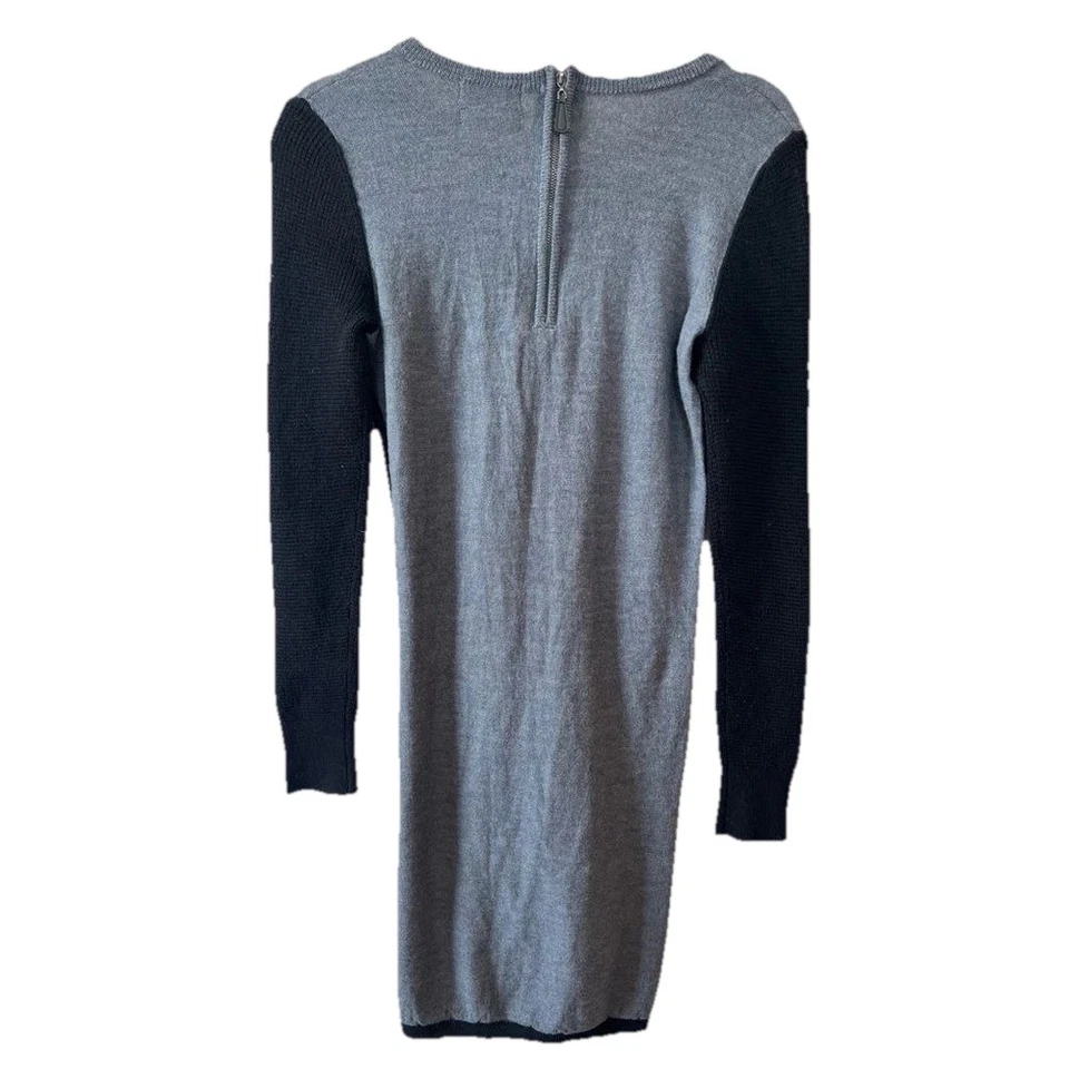 Cynthia Rowley 连衣裙女式 M 美利奴羊毛长袖色块黑色灰色二手状况完好 — 第 2/4 张图片