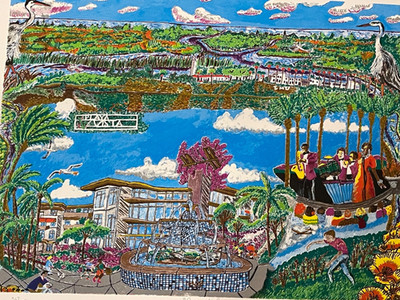 Roberto Gutierrez Oil Pastel Chicano L.A. Playa Vista Wetlands Art Colorful