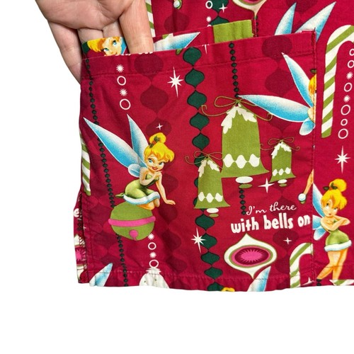 Disney Women’s Tinkerbell Scrub Top V-neck with Pockets Sz 3X Black Christmas - Picture 3 of 8