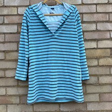 Boden Towelling Cover Up Beach Cover Blue Stripes Hoodie Size Medium VGC Cotton