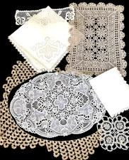 VTG Doilies Crochet & Madeira Lace LOT of 7 Hand Embroidered Cutwork Scalloped