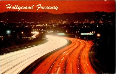 Hollywood Freeway Los Angles Night Scene Lights Chrome Postcard
