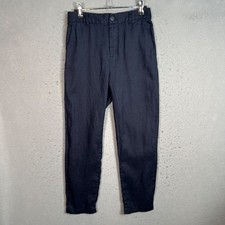 Muji Womens Size XS Blue Linen Trousers Pants Lightweight Elastic Waist