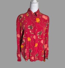 Vintage Christie  Jill Silk Floral Blouse Red Button Front 90s Size 12