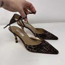 Vintage 90s Y2K Cheetah Print Bamboo Slingback Pointed Toe Strapy Heel Sz 8