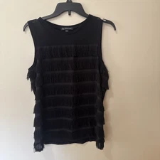 inc international concepts women's black sleeveless with fringes top us size M