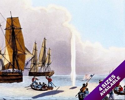 AMERICAN WHALING BOATS HARPOON A WHALE 1800 S PAINTING ART REAL CANVAS PRINT