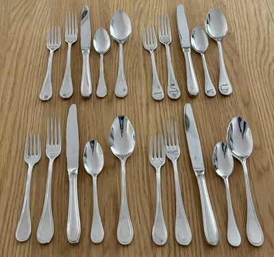 20 Pcs Christofle France Perles 2 Stainless Flatware 4 5-Piece Place Settings