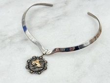 Vogt Silversmiths Sterling Silver & 14k Collar Necklace w/ Pendant Southwestern