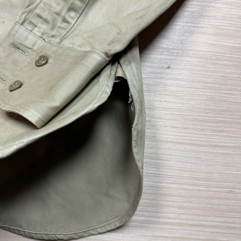 Vintage 60s Work Army Khaki Shirt Gussets Tan Mens Faded Small - Image 3 of 4