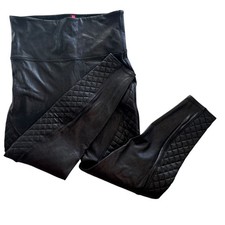 SPANX Faux Leather Moto Leggings Womens Large Black Quilted Stretch Skinny