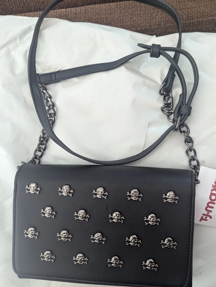 BETSEY JOHNSON Skull Studded Convertible Crossbody Bag Clutch Black and Silver - Image 3 of 4