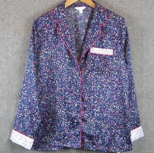 Charter Club Navy Floral Satin Button Up Pajama Top Size Medium NEW