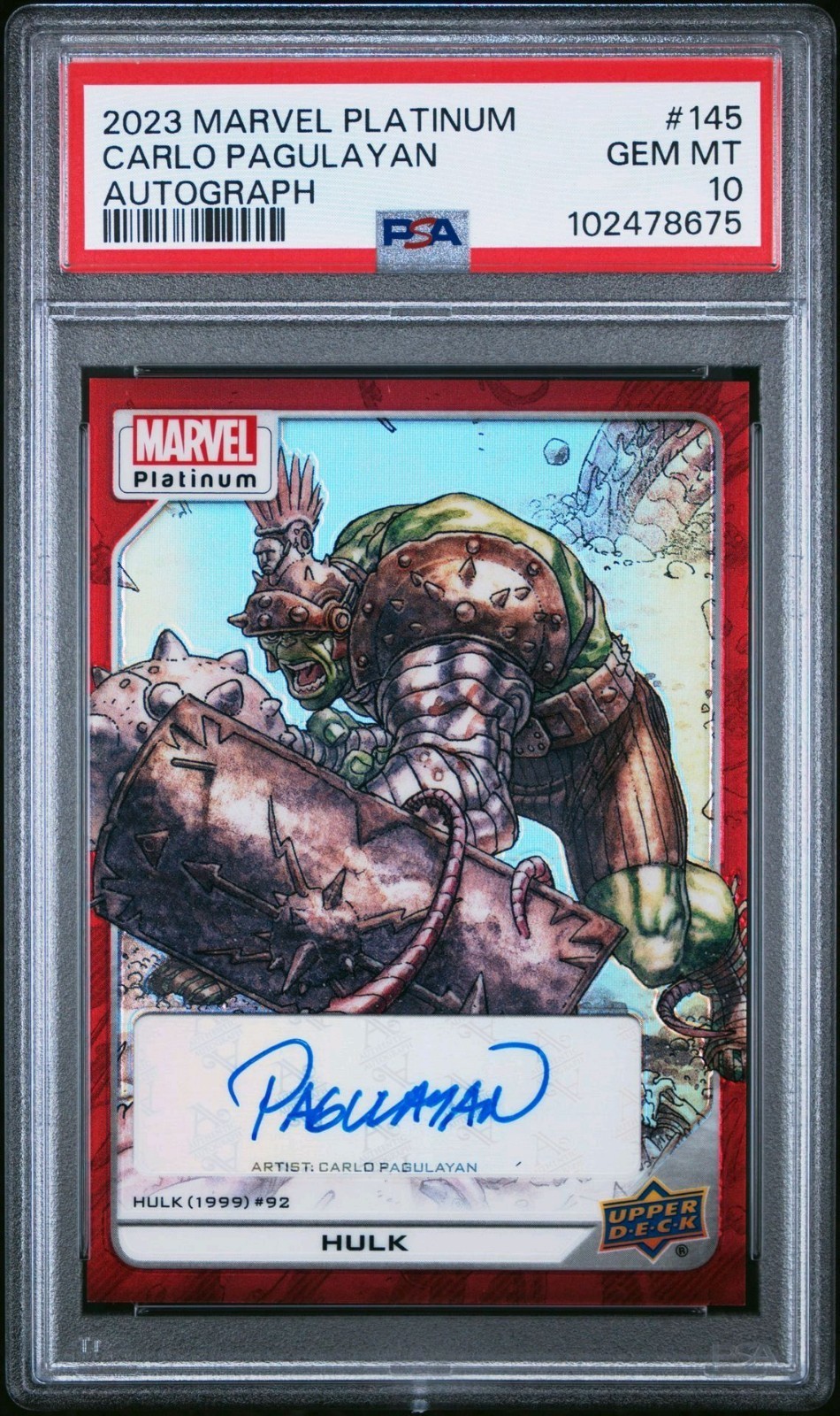 Carlo Pagulayan - 2023 Marvel Platinum (The Hulk) Autograph  PSA 10