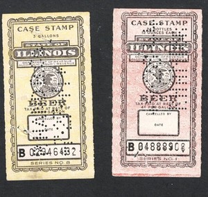 Illinois 2 beer stamps, 1943, State Revenue catalog #s B73 & 74