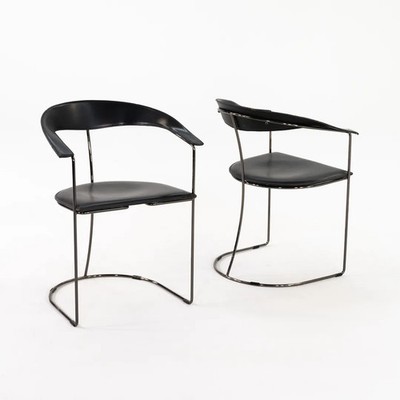 1980s Pair of Arrben Italy Canasta Cantilever Dining Chairs in Black Leather