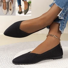 Womens Knit Flat Shoes Pointed Toe Pumps Ladies Slip On Work Casual Loafers Size