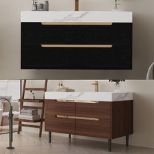 35.4" Farmhouse Bathroom Vanity w/Sintered Stone Top，4 Drawers，Wall/Floor Mount