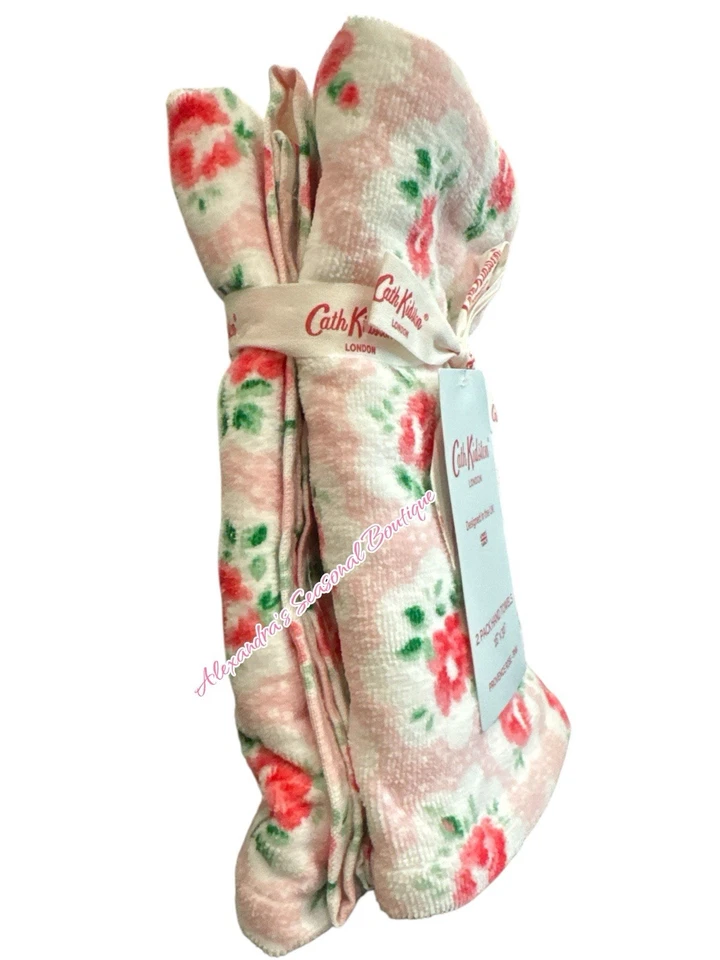 Cath Kidston London Set 2 Hand Towels Provence Rose Pink 100% Cotton 16x30 New - Image 4 of 4