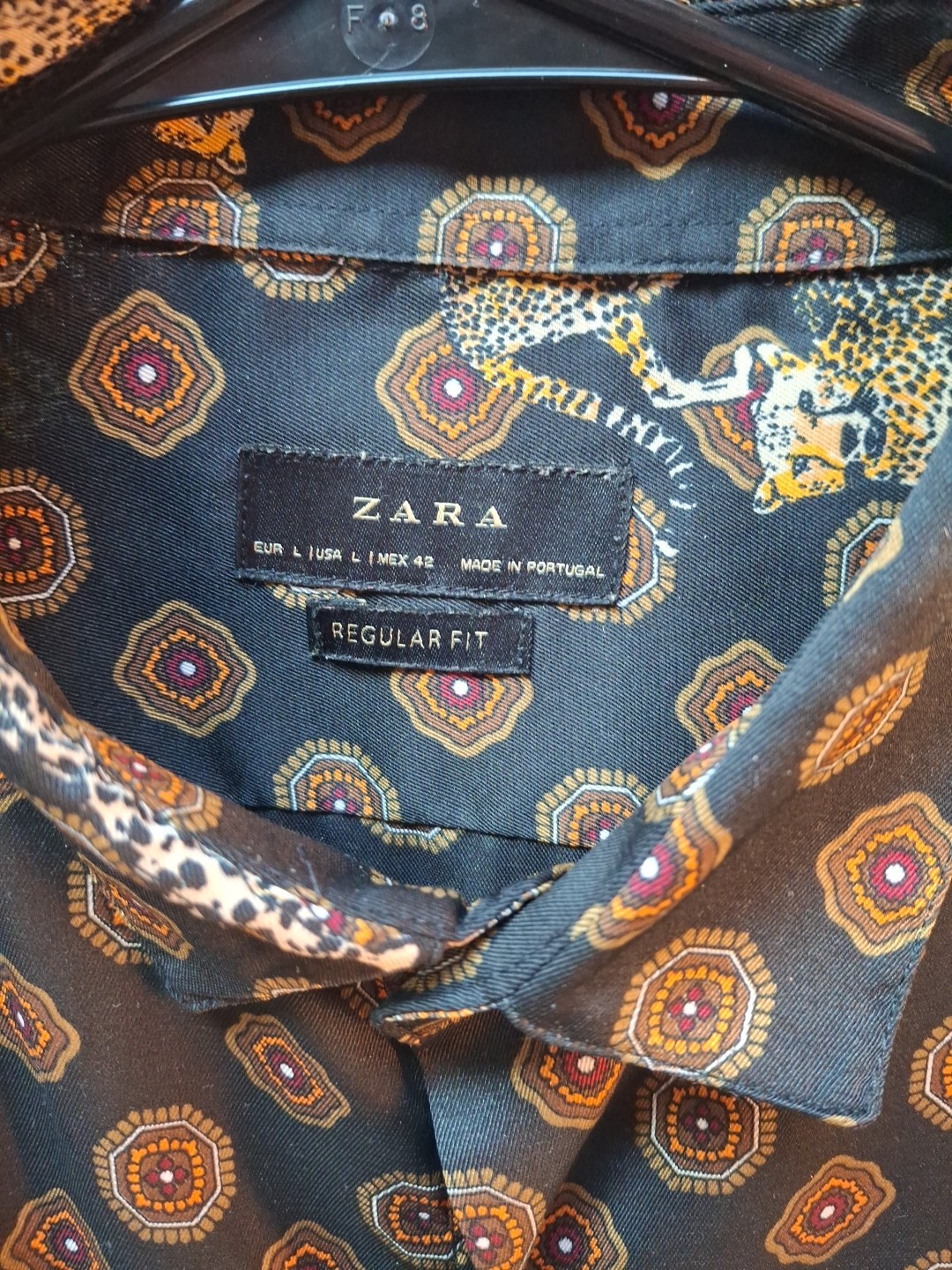 Zara Man Size Large Black With Cheetah Print Button Down Shirt image 2