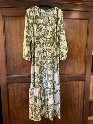Stunning Matalan Green/white midi drawstring waist frill dress 16 BNWOT
