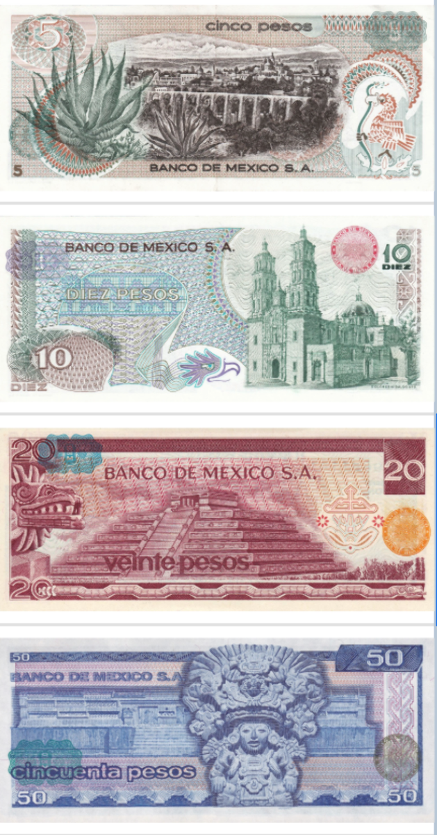 Mexico P-86 ff. 8-piece set XF or better 5 10 20 50 100 500 1000