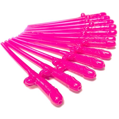 Bright Pink Willy Straws Pack Of 10 Funny Hen Do Party Accessories Novelty - Picture 1 of 3