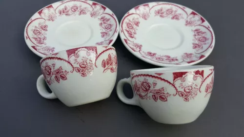 Wellsville Vintage Ohio Cup Saucer White Red Majestic Restaurant Ware