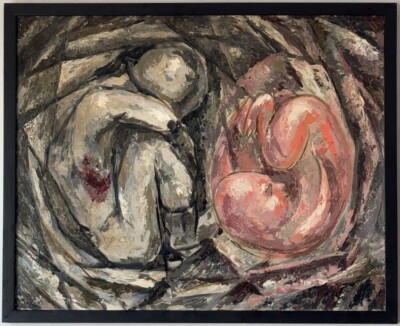 ANTIQUE MID CENTURY MODERN ART  ABSTRACT OIL PAINTING OLD VINTAGE 1950s