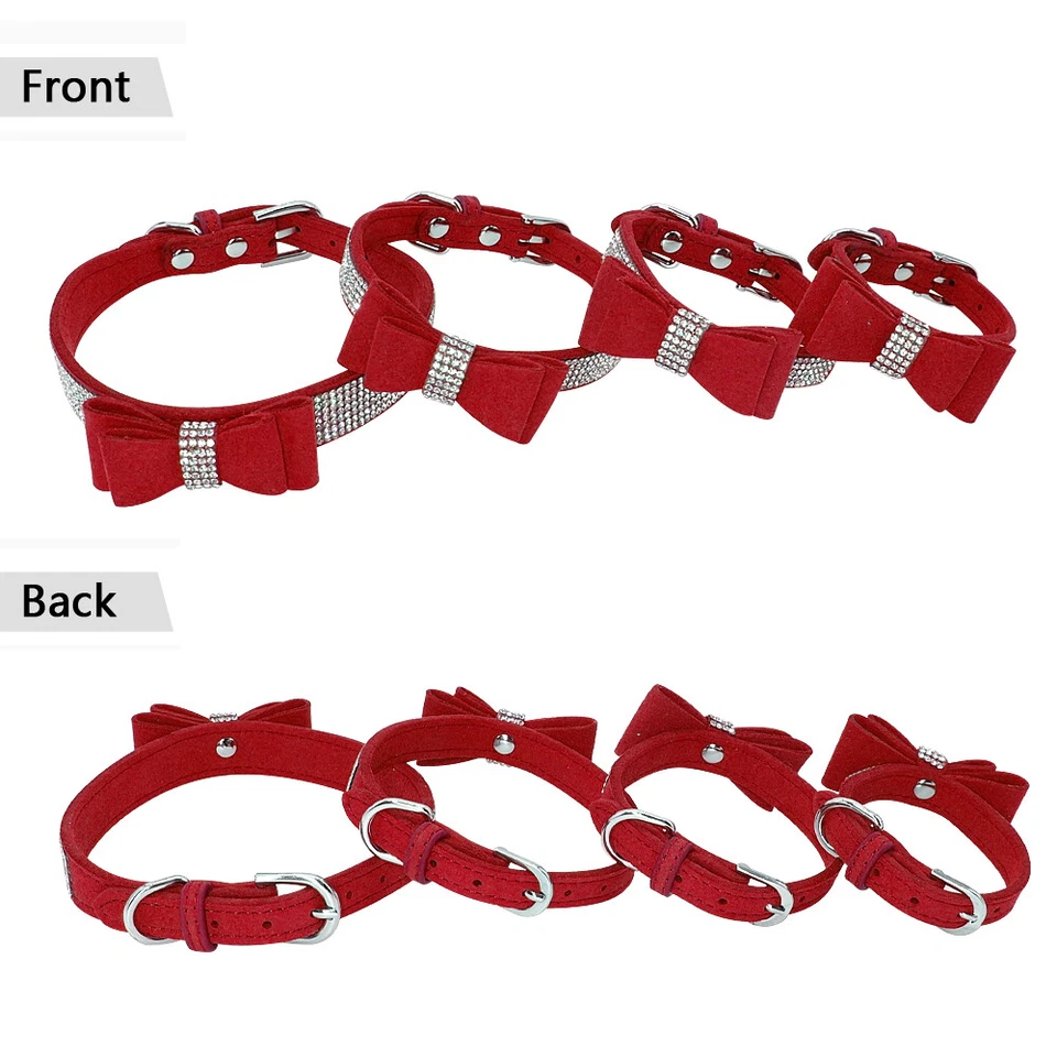 Collier pour chien Strass et diamant Cuir nœud papillon pour Chihuahua Pug XXS-M - Photo 4/4