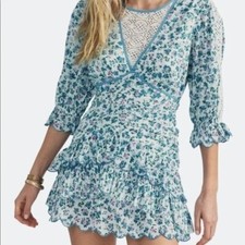 NWT LoveShackFancy Marquise Floral Mini Dress Size 6 Blue