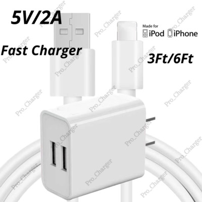USB Charger Cable 3/6Ft Fast Power Adapter Block For iPhone 13 12 11 XR X 8 7 6