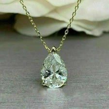 2Ct Pear Cut Lab Created Diamond Solitaire Pendant 14k Yellow Gold Plated