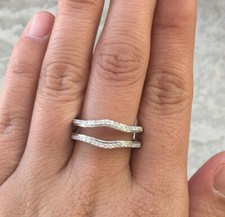 10k White Gold Natural Diamond Solitaire Enhancer Wedding Ring Guard Wrap sz6