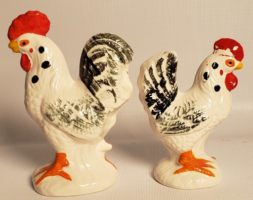 Vintage Rooster Large Salt and Pepper Hand Painted 1950s 5" and 4" Japan A40 - Imagen 2 de 5