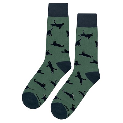 NWT Black Cat Dress Socks Novelty Men 8-12 Green Crazy Fun Sockfly | eBay