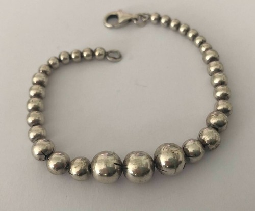 Vintage 925 Sterling Silver Beaded Bracelet Jewelery 7" PERFECT GIFT - Picture 2 of 3