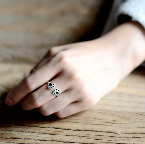 Black Paws Ring. Silver, Gold Rose Gold Plated. Adjustable. Cute Dog Cat Animal - Picture 5 of 8