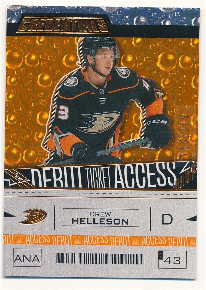 DREW HELLESON 2023/24 UD CREDENTIALS #111 RC ROOKIE ORANGE DUCKS SP #189/249