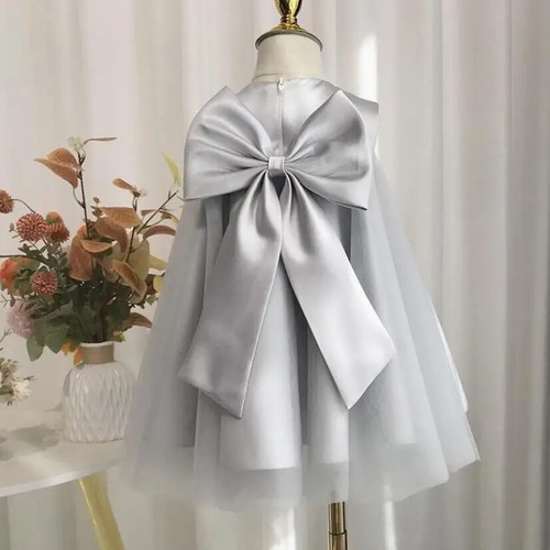 Princess Gown Bow Sequines Sleeveless Infant Birthday Baptism Party Girls Dress - Picture 2 of 18
