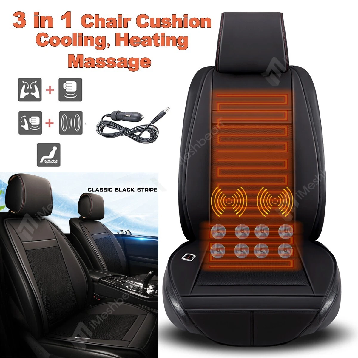 Massage 3 In1 Car Seat Cushion Cooling Warm Heated Chair Cover W 8 Fan 12V USA