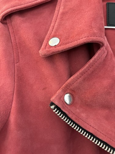 All Saints Leather Jacket Suede Balfern RaspberryRed Beaujolais Biker UK10 US6 - Picture 10 of 14