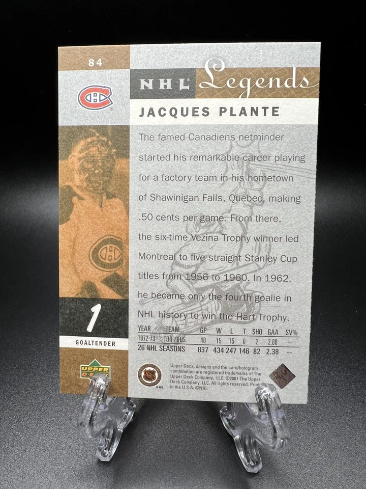 2001-02 Upper Deck Legends - Jacques Plante #84 - Image 2 of 2