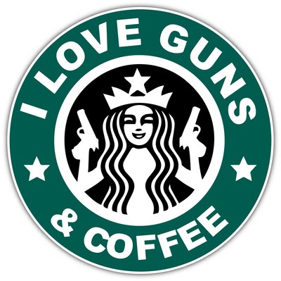 Download Me Encanta Pistolas Y Cafe Starbucks Coche Divertido Parachoques Etiqueta Engomada Del Vinilo Calcomania 4 6 X4 6 Ebay