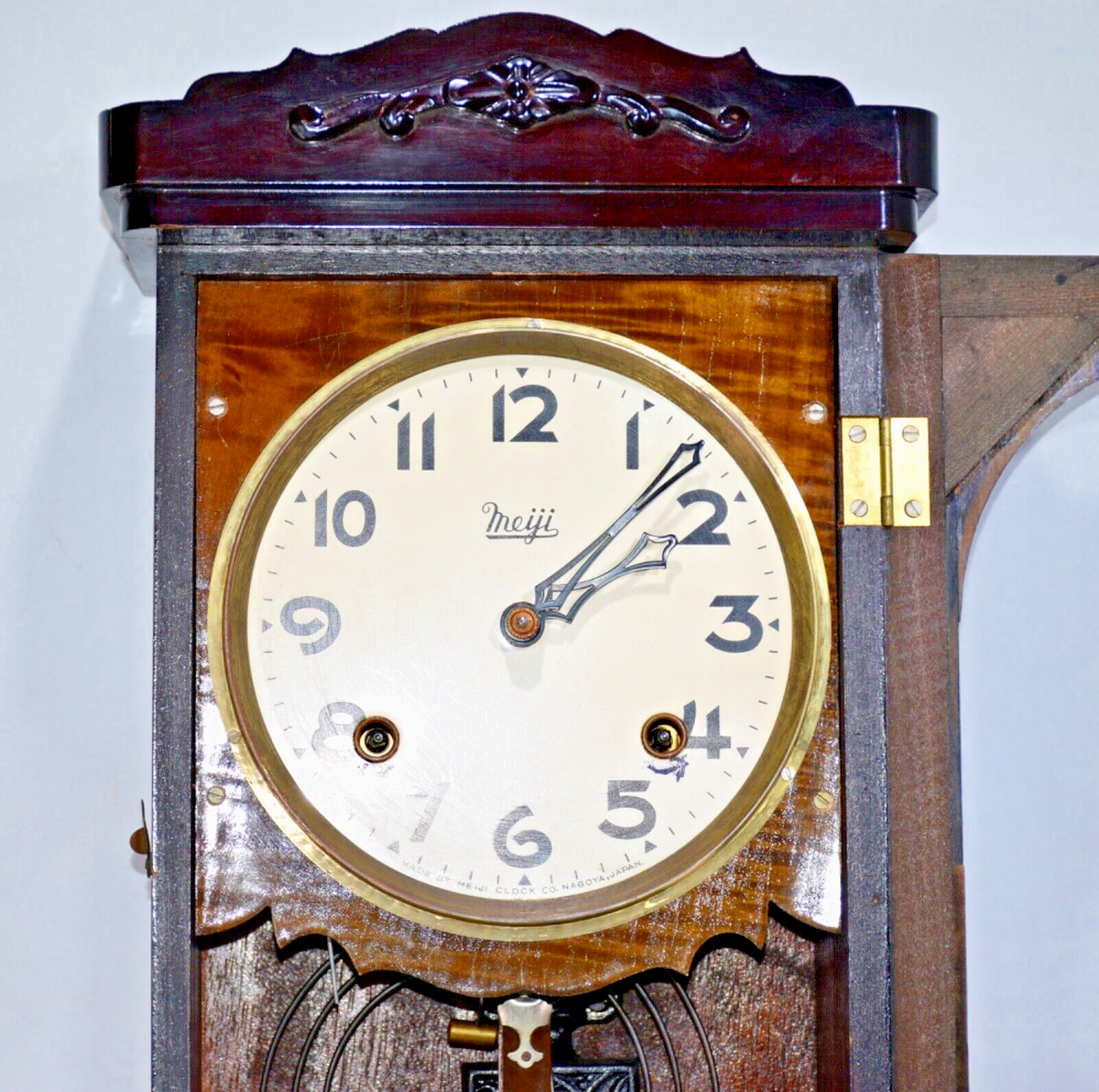 Vintage Key Wind Pendulum Striking Wall Clock Meiji Clock Company