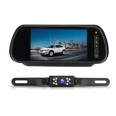 7''Touch Button Car Monitor Mirror 9 LED License Plate Rear View Backup Camera HD